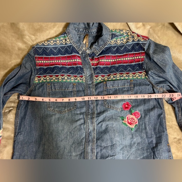 NWT-STETSON Embroidered Denim Shirt Dress | Size: M | Color: Blue - Picture 9 of 15